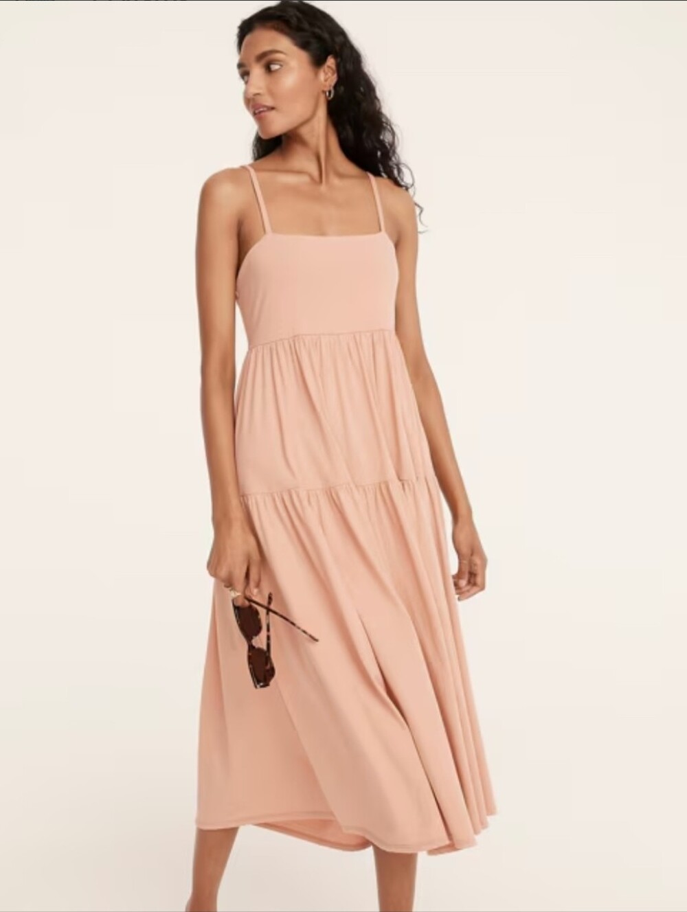 J. Crew Blush Pink Spaghetti-Strap Tie-back Knit Tiered Dress Size S